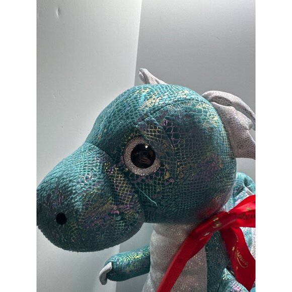 Large 20-Inch Blue Dragon Metallic Plush Toy With Red Ribbon By Walmart - Picture 4 of 8